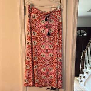 J. Jill Red and White Midi A-Line Skirt with Tie Front